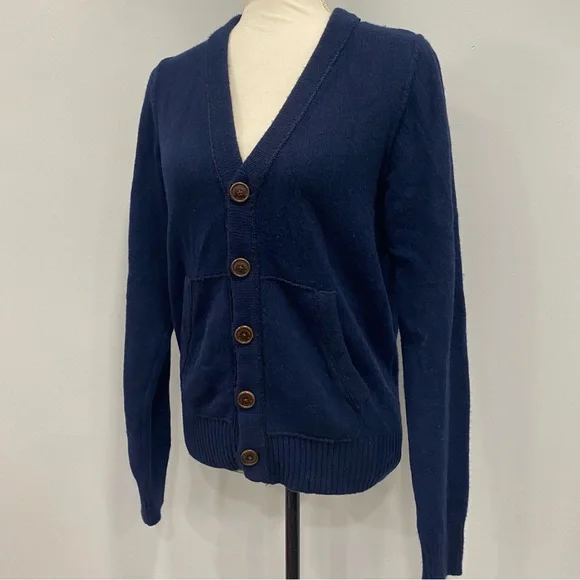 A&F Women’s M Navy Blue Grandpa Cardigan Knit Sweater Wool Cashmere Warm Winter - Picture 6 of 16